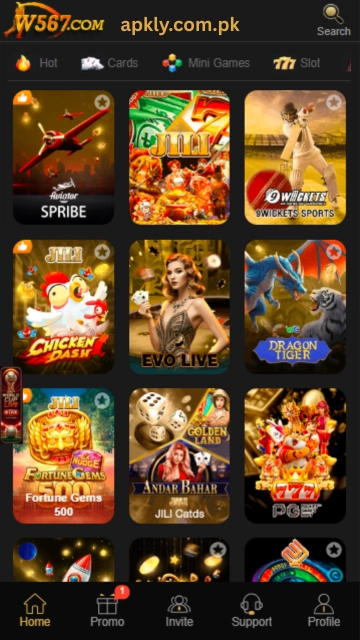 variety of games available on W567 Game app, play anyone of them and earn money.